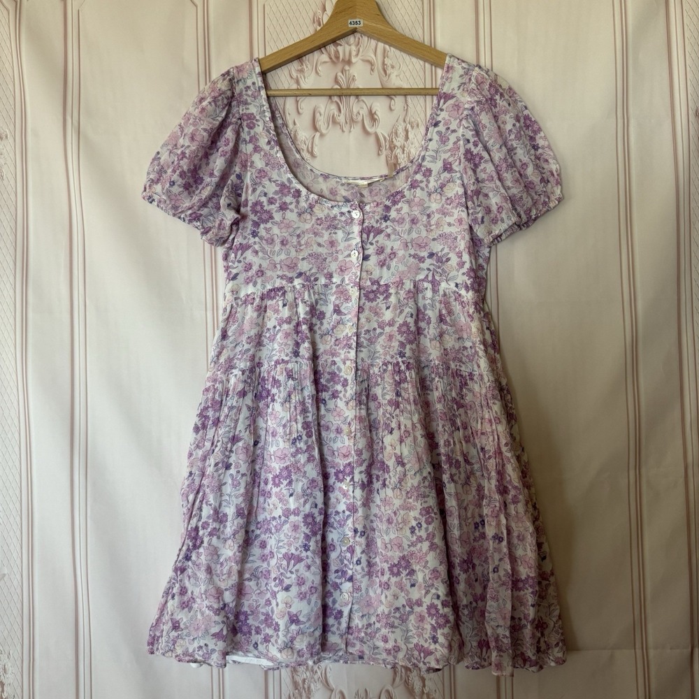 Love Shack Fancy Lavender Runa Tiered Voile Babydoll Mini Dress Size S Pockets